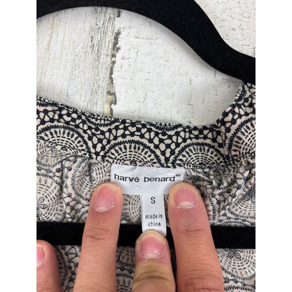 Harve Bernard womens small roll cuff boho black cream top blouse - Picture 3 of 6